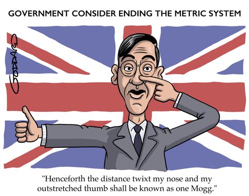 "Henceforth the distance twixt my nose and my outstretched thumb shall be known as one Mogg."