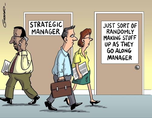 'Strategic Manager' and 'Just sort of randomly making stuff up as they go along manager'.