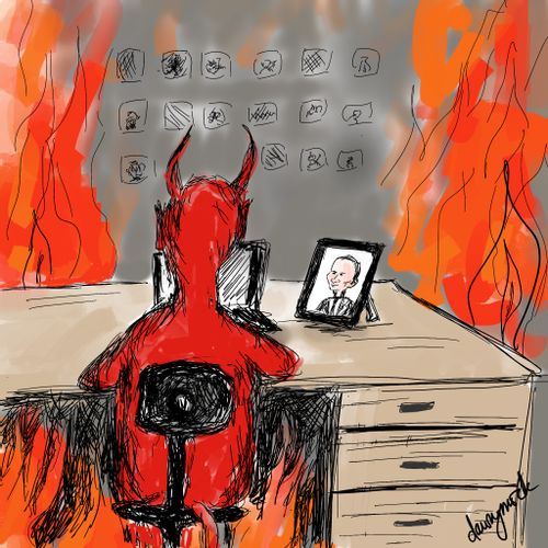 Devil with Putin's Photo on his Desk