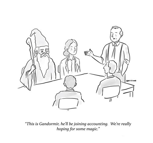 "This is Gondormir, he'll be joining accounting. We're really hoping for some magic."