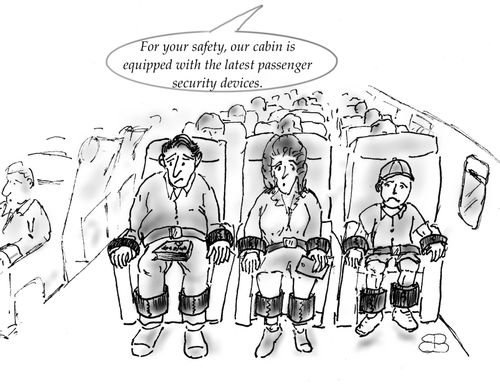 "For your safety, our cabin is equipped with the latest passenger security devices."