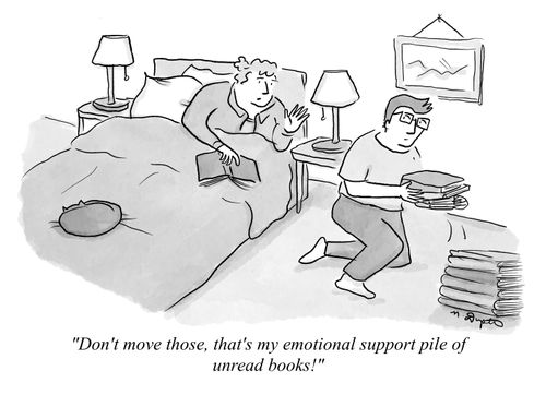 "Don't move those, that's my emotional support pile of unread books!"