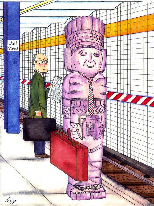 A statue waiting at the Wall Street subway statation