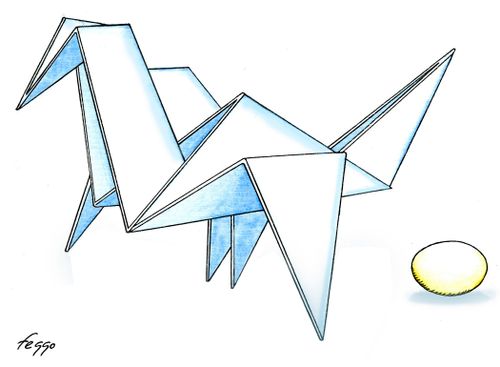 Origami bird lays an egg.