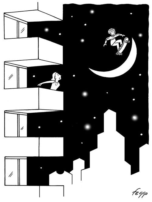 A child skating on a crescent moon