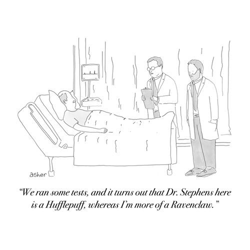 "We ran some tests, and it turns out that Dr. Stephens here is a Hufflepuff, whereas I'm more of a Ravenclaw."