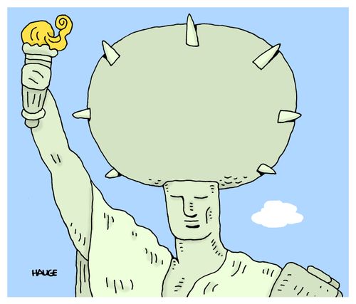 Statue of liberty holding a torch made of Trump's hair