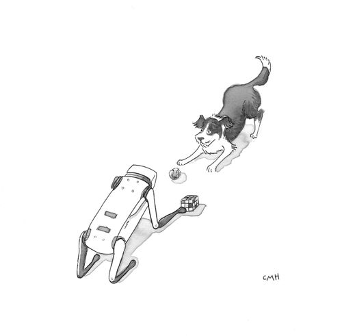 A dog and a robot dog