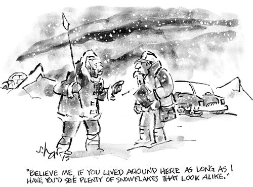 "Believe me, if you lived around here as long as I have, you'd see plenty of snowflakes that look alike."
