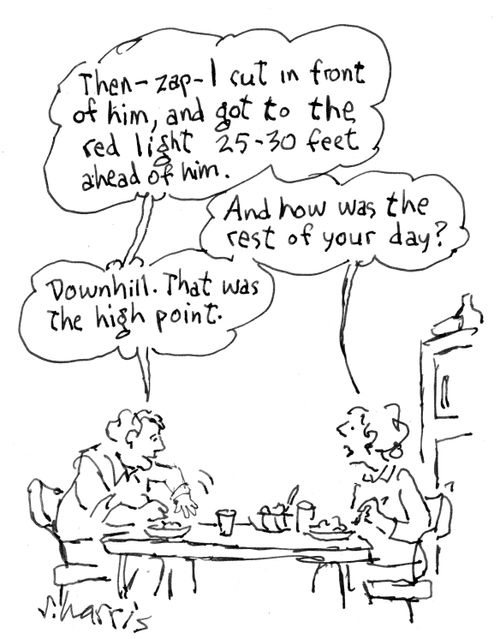 "Then – zap – I cut in front of him, and got to the red light 25-30 feet ahead of him." 