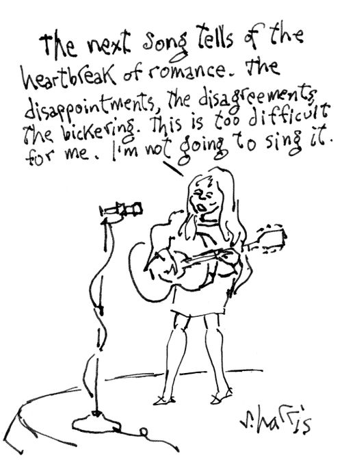 "The next song tells of the heartbreak of romance. The disappointments, the disagreements, the bickering. This is too difficult for me. I'm not going to sing it."