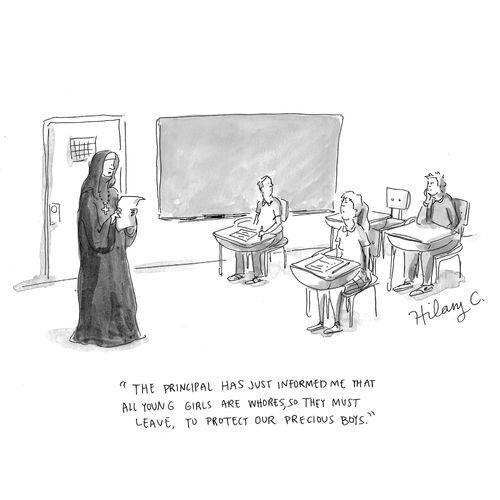 "The principal has just informed me that all young girls are whores, so they must leave to protect our precious boys."