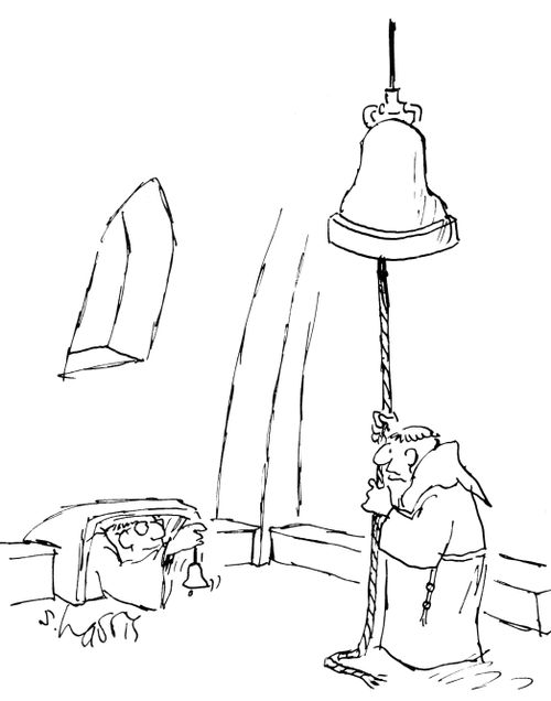 Two friars ringing bells