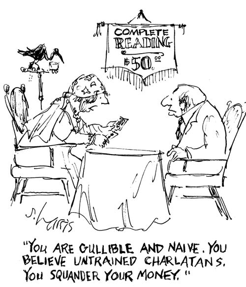 "You are gullible and naive. You believe untrained charlatans. You squander your money."