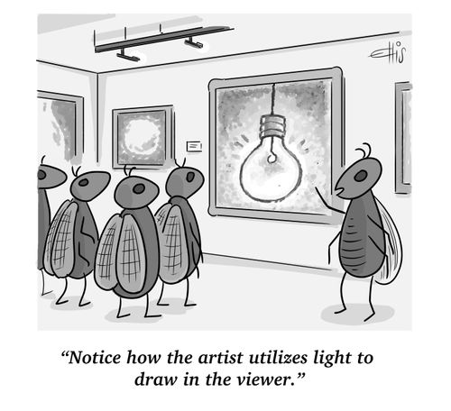 "Notice how the artist utilizes light to draw in the viewer."