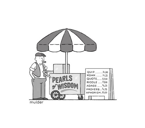 Man selling 'pearls of wisdom'.