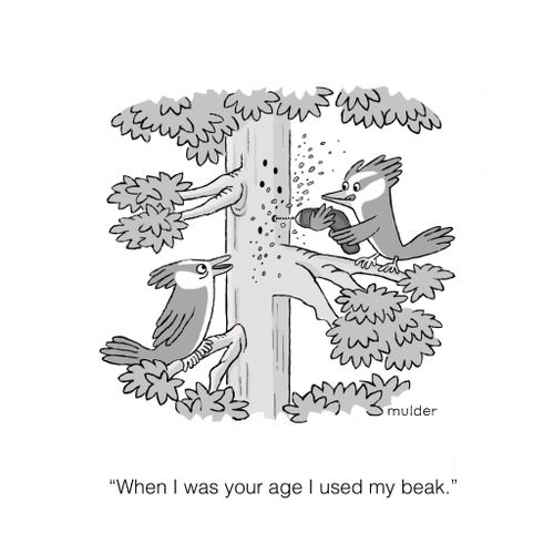 "When I was your age I used my beak."