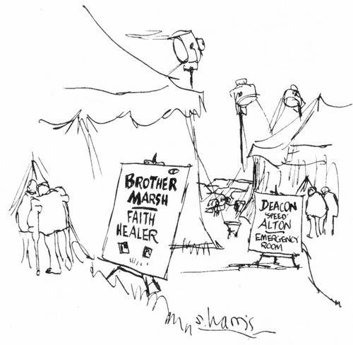 Faith Healer next to the Emergency Room at a fair.