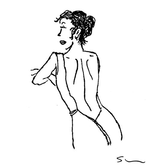 Elegant woman in backless dress. 