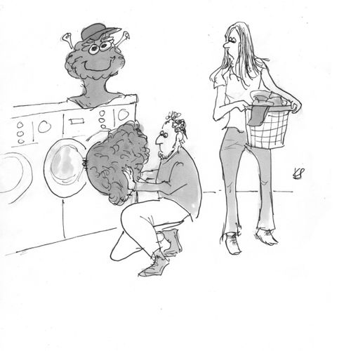 A man washing a mascot costume