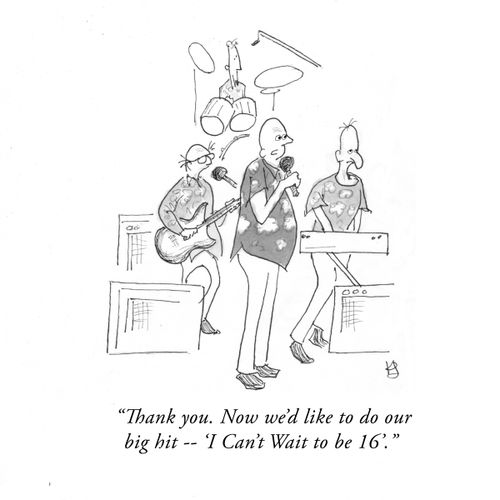 "Thank you. Now we'd like to do our big hit -- I Can't Wait to be 16'." 