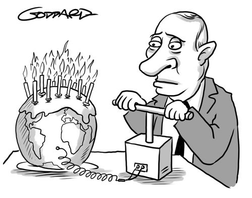 Putin's birthday cake - blowing up the world.