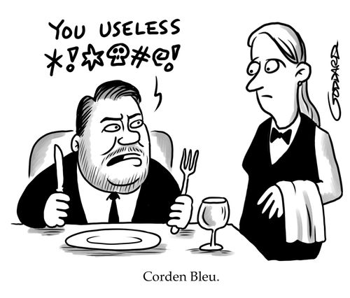 James Corden banned from restaurant for abusive behaviour.]