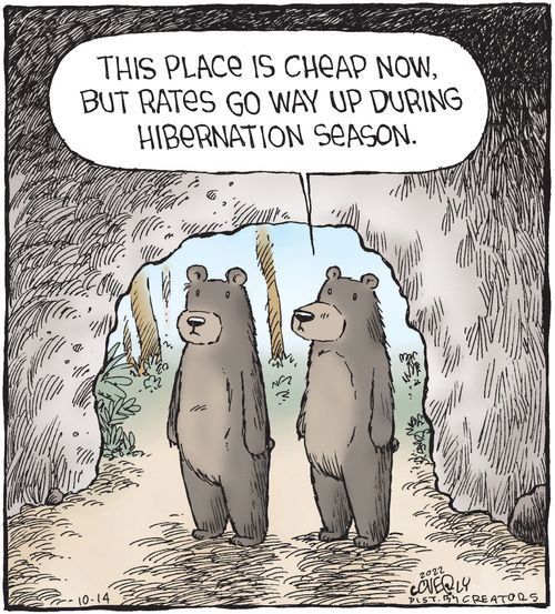 "This place is cheap now, but rates go way up during hibernation season."