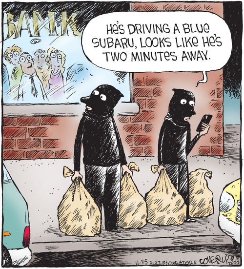 "He's driving a blue Subaru, looks like he's two minutes away."