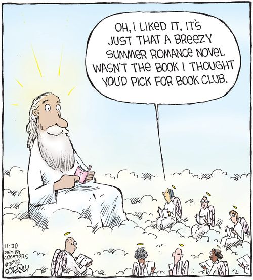 "Oh, I liked it, it's just that a breezy summer romance novel wasn't the book I thought you'd pick for book club."