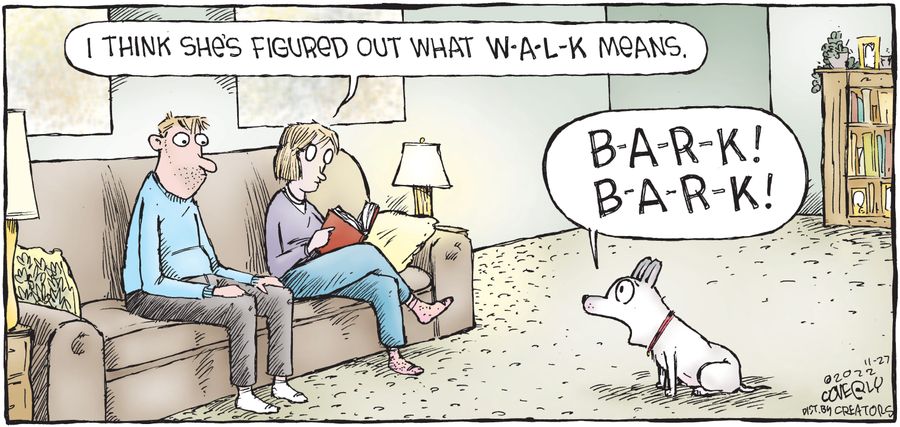 "I think she's figured out what W-A-L-K means."
