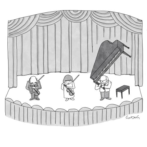 Pianist bowing with his piano.