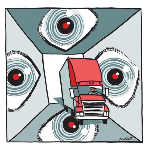 Cameras observe a truck