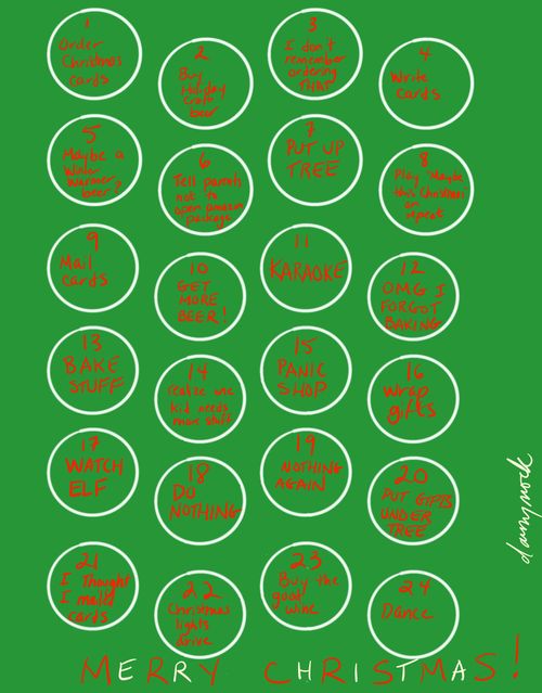 Advent calendar of tasks in the run up to Christmas.