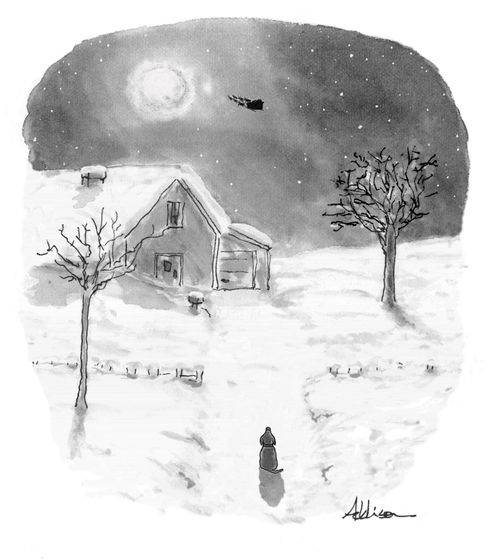 Dog Watching Santa Claus