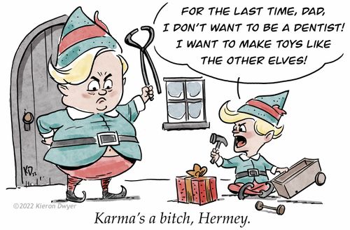 "For the last time, Dad, I don't want to be a dentist! I want to make toys like the other elves."