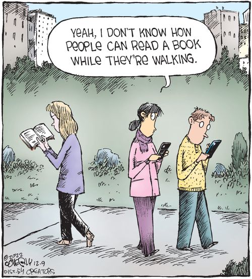"Yeah, I don't know how people can read a book while they're walking."