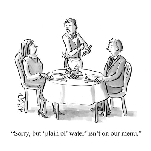 "Sorry, but 'plain ol' water' isn't on our menu."
