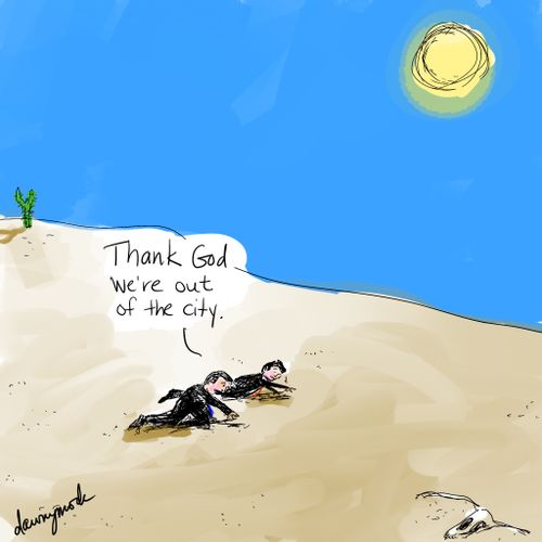 "Thank god we're out of the city."