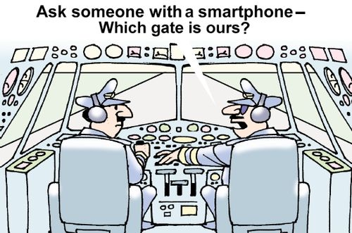 "Ask someone with a smartphone - which gate is ours?"