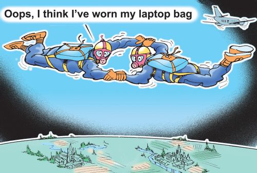 "Oops, I think I've worn my laptop bag."