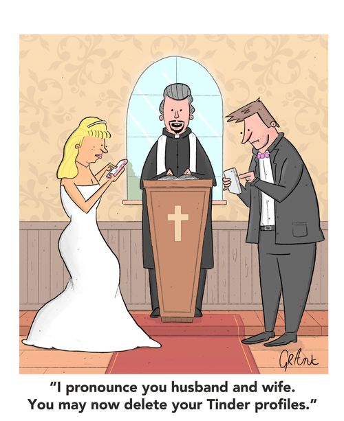 "I pronounce you husband and wife. You may now delete your Tinder profiles."