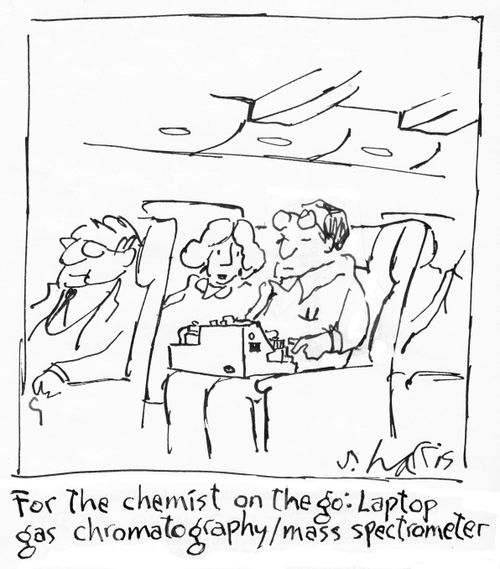 For the chemist on the go: Laptop gas chromatography/mass spectrometer.