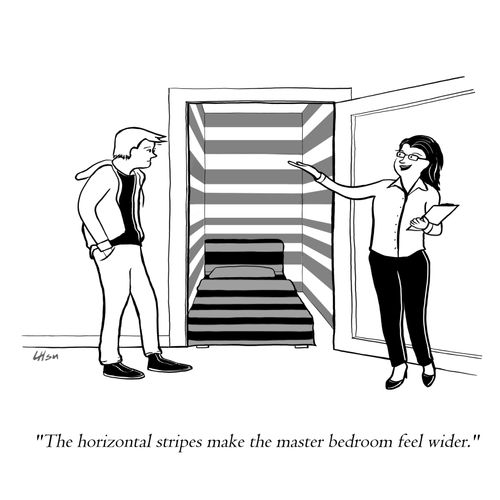"The horizontal stripes make the master bedroom feel wider."