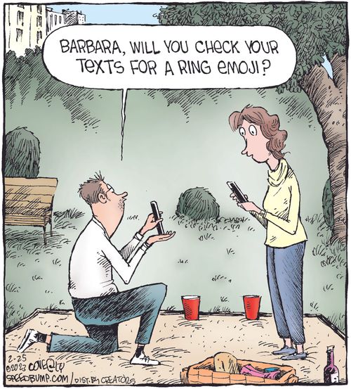 "Barbara, will you check your texts for a ring emoji?"