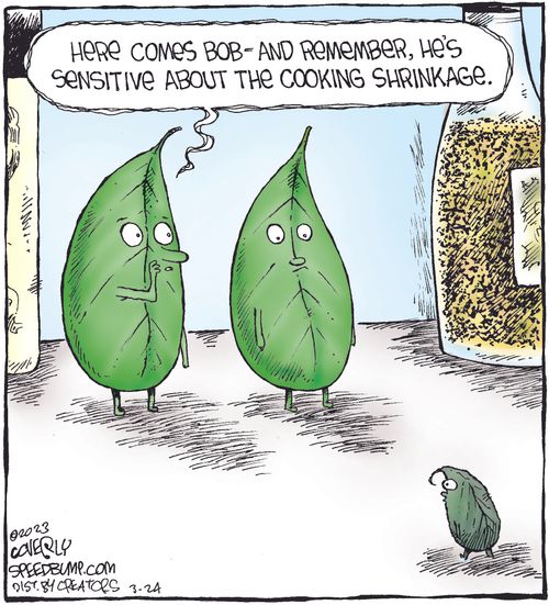 "Here comes Bob - and remember, he's sesitive about the cooking shrinkage."