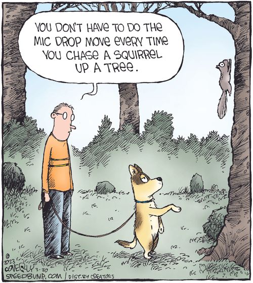 "You don't have to do the mic drop move every time you chase a squirrel up a tree."