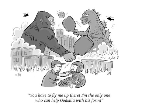 "You have to fly me up there! I'm the only one who can help Godzilla with his form!"
