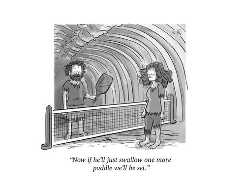 "Now if he'll just swallow one more paddle we'll be set."