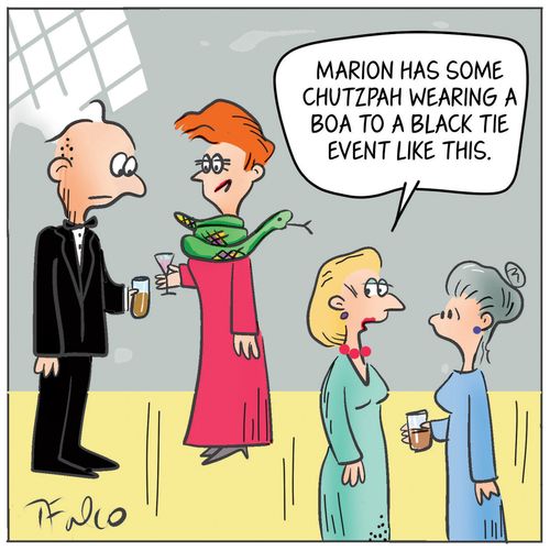 "Marion has some chutzpah wearing a boa to a black tie event like this."